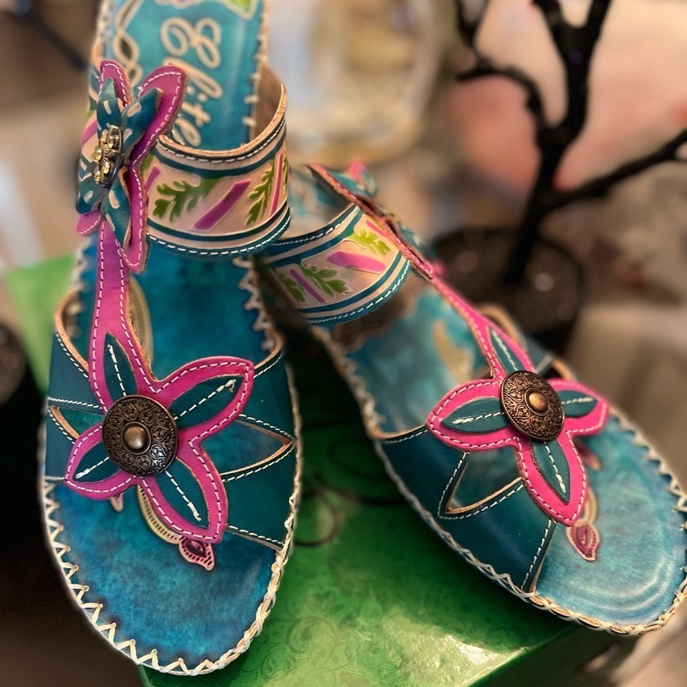 Corkys Blue and Pink Floral Sandals